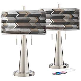 Image2 of Giclee Glow Woodwork Arrows Vicki Brushed Nickel USB Table Lamps Set of 2