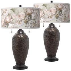 Giclee Glow Zoey 24 1/2&quot; Rosy Blossoms Bronze Table Lamps Set of 2