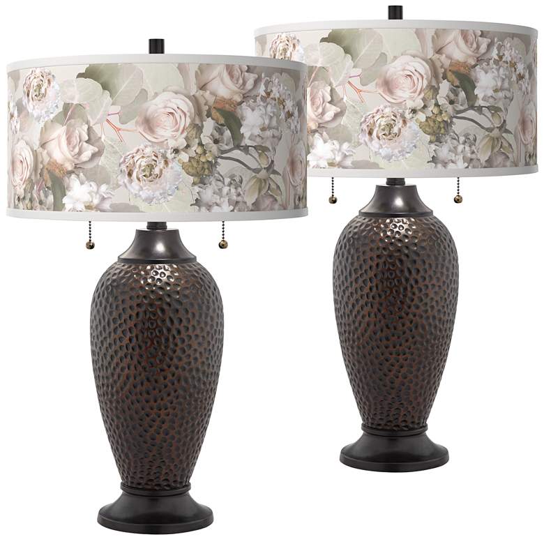 Image 1 Giclee Glow Zoey 24 1/2 inch Rosy Blossoms Bronze Table Lamps Set of 2