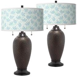 Giclee Glow Zoey 24 1/2&quot; Spring Shade with Bronze Lamps Set of 2