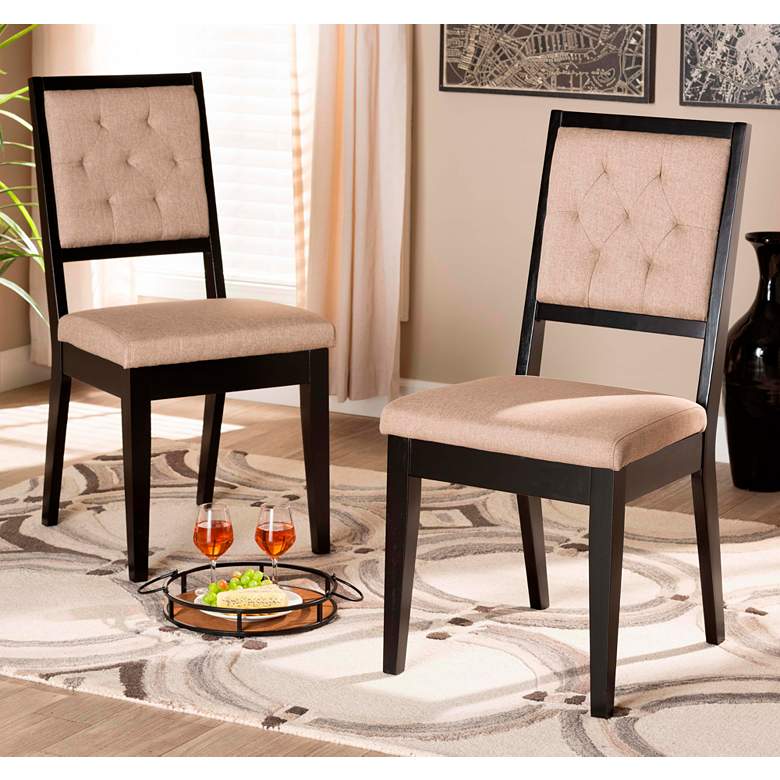 Image 1 Gideon Sand Tufted Fabric Dining Chairs Set of 2