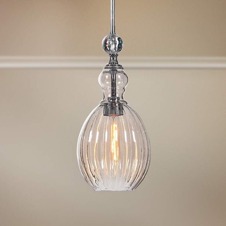 Image 1 GiGi 9 inch Wide Nickel Silver and Glass Mini Pendant Light