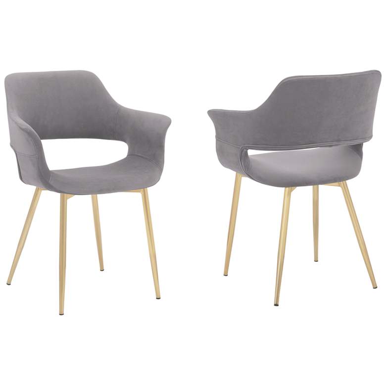 Image 1 Gigi Set of 2 Dining Chairs in Grey Velvet and Gold Metal Legs