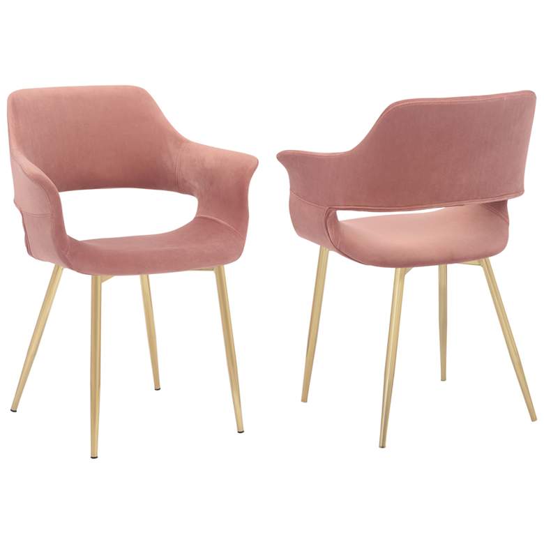 Image 1 Gigi Set of 2 Dining Chairs in Pink Velvet and Gold Metal Legs