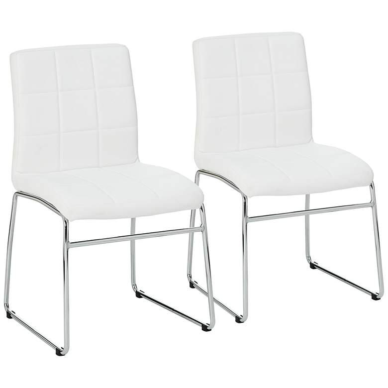Image 1 Gilbey Set of 2 White and Chrome Dining Chairs