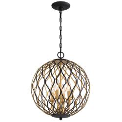 Gilded Glam 16"W Sand Coal and Gold 4-Light Globe Pendant