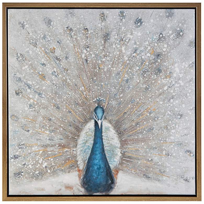 Image 2 Gilded Peacock 27" Square Canvas Wall Art