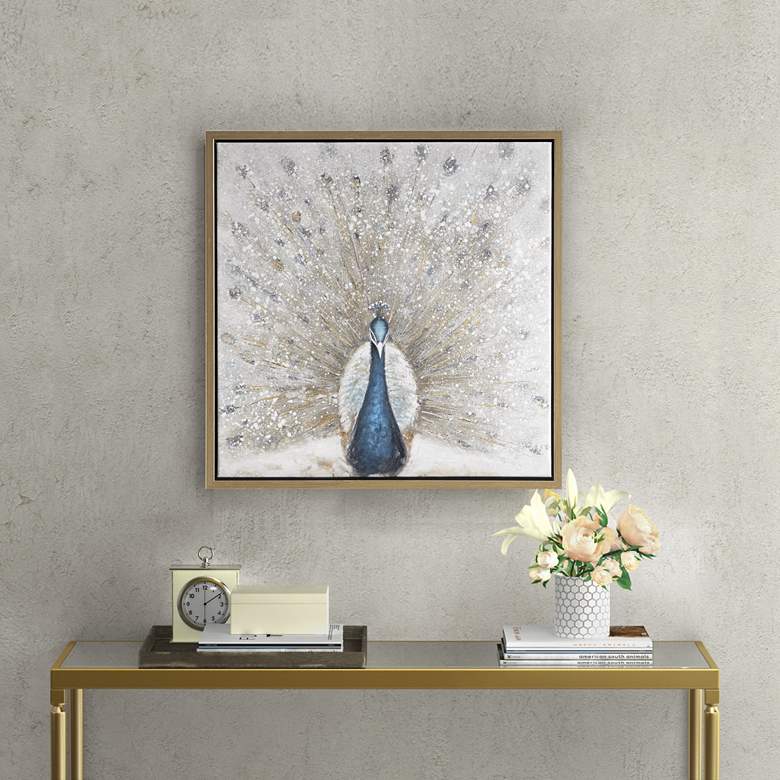 Image 1 Gilded Peacock 27" Square Canvas Wall Art