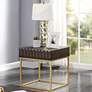Gilhame 23" Wide Walnut Wood and Gold Metal Square End Table