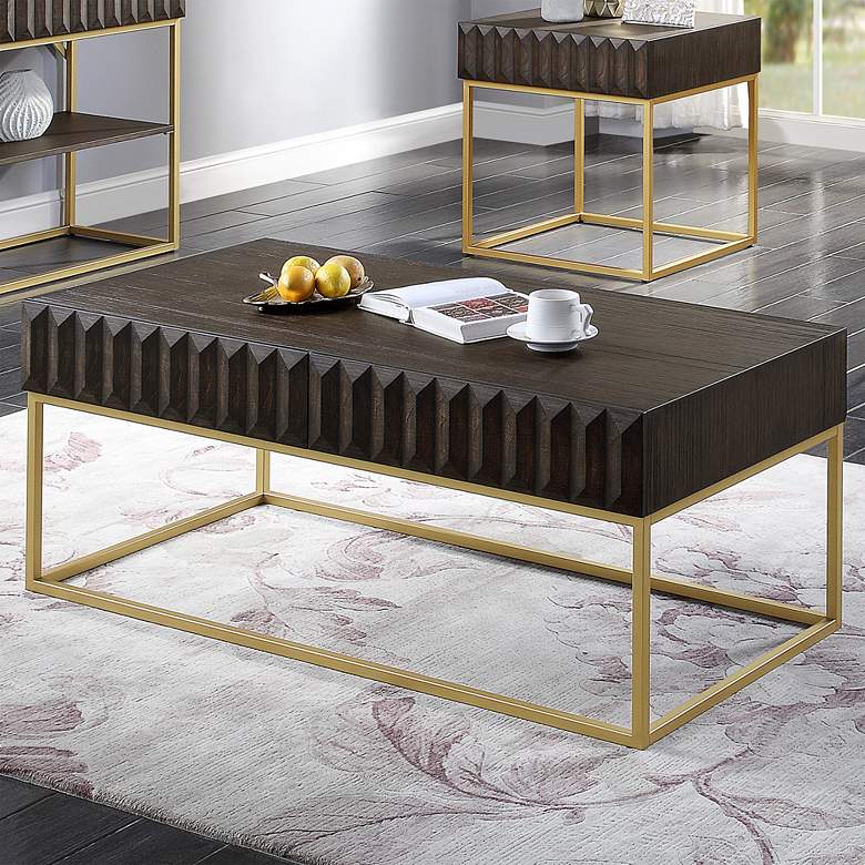 Gilhame 47 3/4&quot;W Walnut and Gold Rectangular Coffee Table