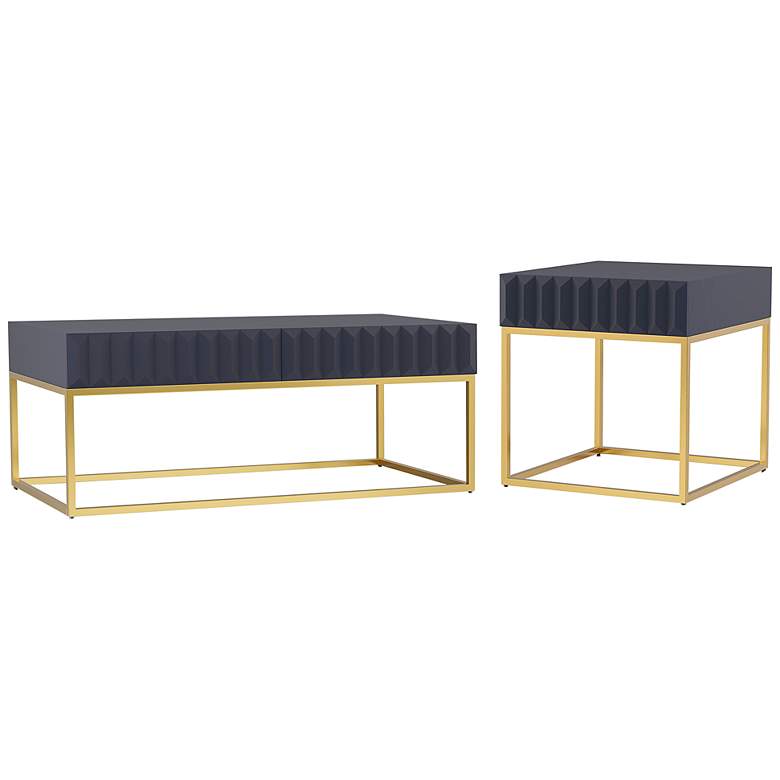 Image 2 Gilhame Antique Blue Wood and Gold 2-Piece Coffee Tables Set