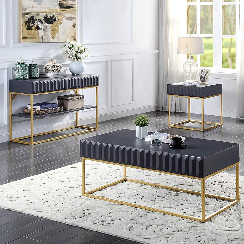 Image 1 Gilhame Antique Blue Wood and Gold 3-Piece Coffee Tables Set