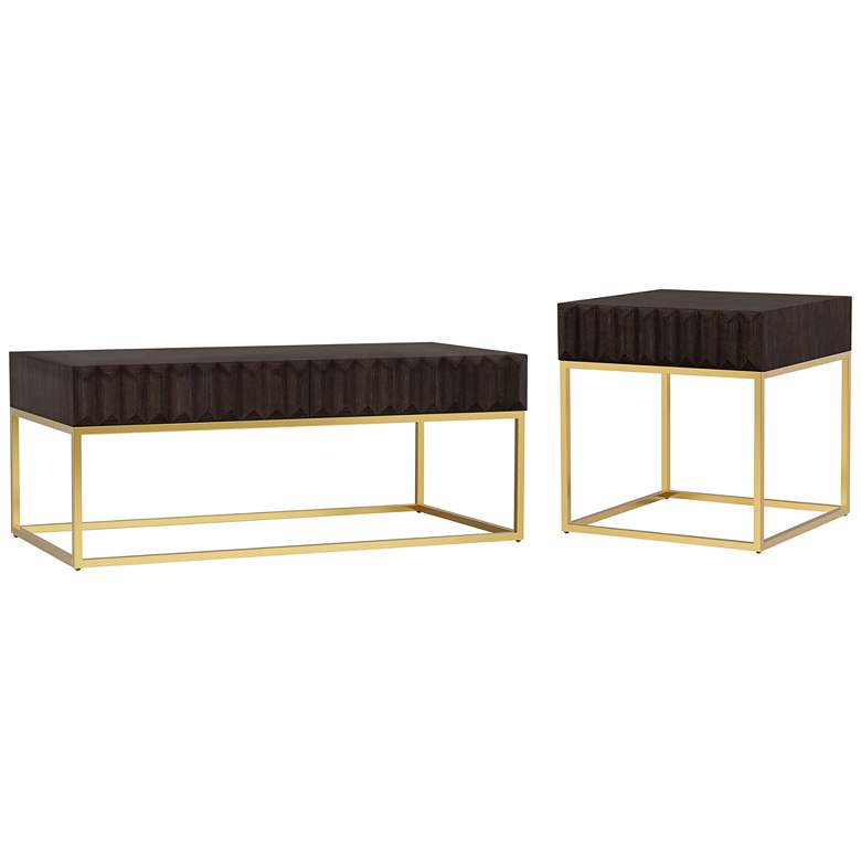 Image 1 Gilhame Walnut Wood and Gold Metal 2-Piece Coffee Tables Set