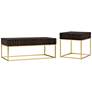 Gilhame Walnut Wood and Gold Metal 2-Piece Coffee Tables Set
