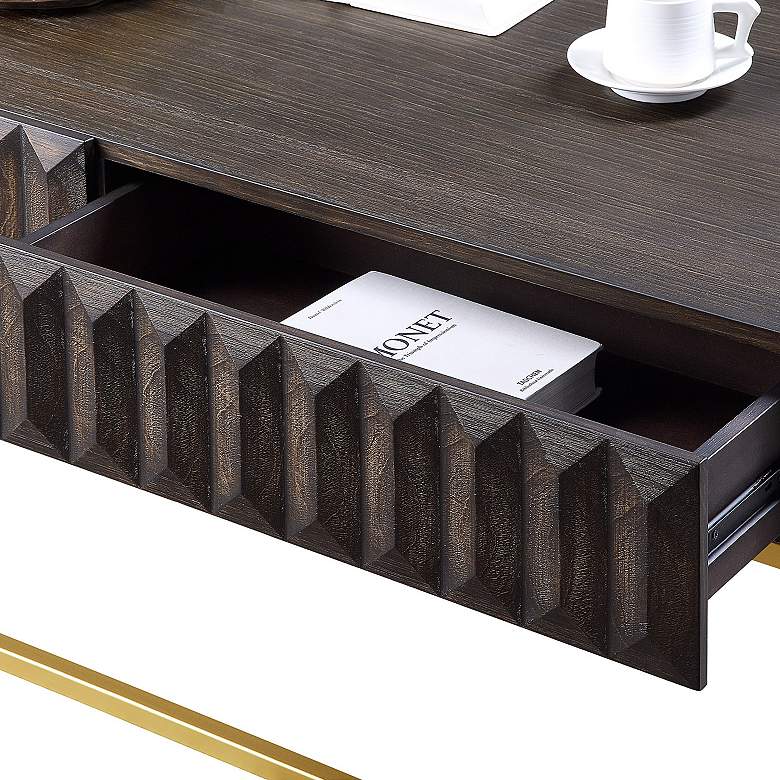 Image 2 Gilhame Walnut Wood and Gold Metal 2-Piece Coffee Tables Set more views