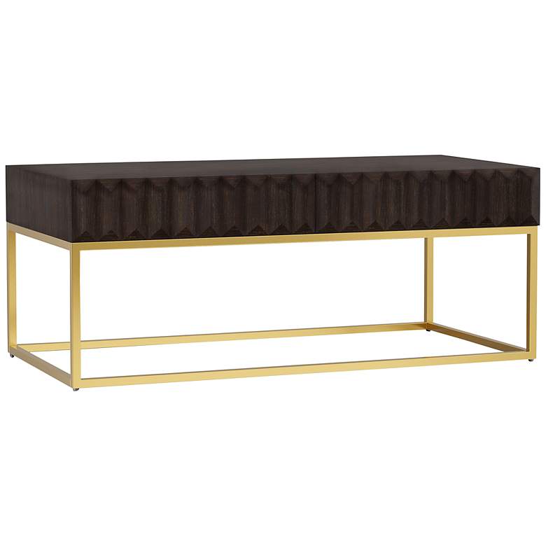Image 4 Gilhame Walnut Wood and Gold Metal 2-Piece Coffee Tables Set more views