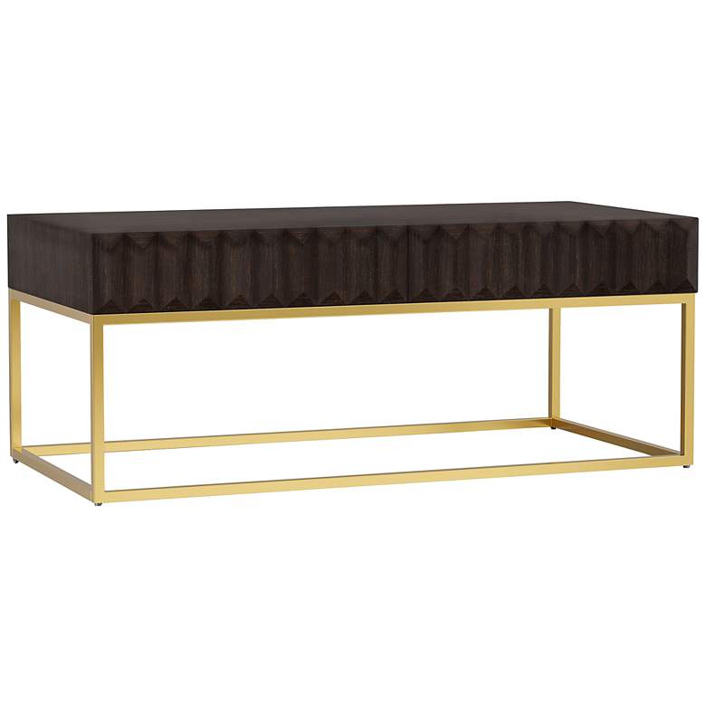 Image 4 Gilhame Walnut Wood and Gold Metal 3-Piece Coffee Tables Set more views