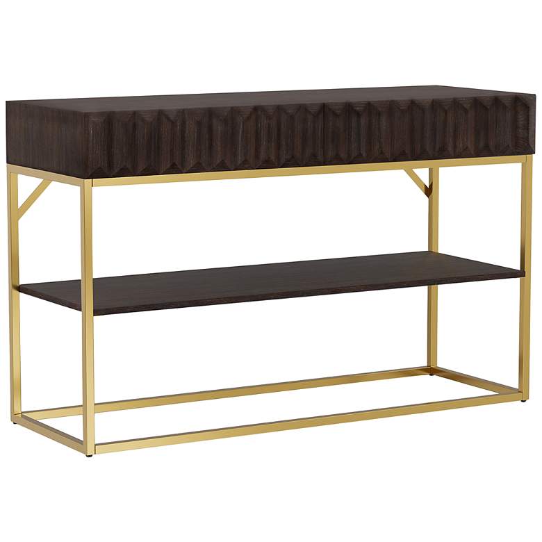 Image 6 Gilhame Walnut Wood and Gold Metal 3-Piece Coffee Tables Set more views