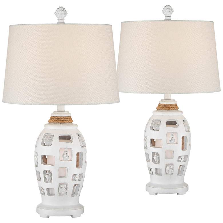 Image 1 Gill Antique White Coastal Night Light Table Lamps Set of 2