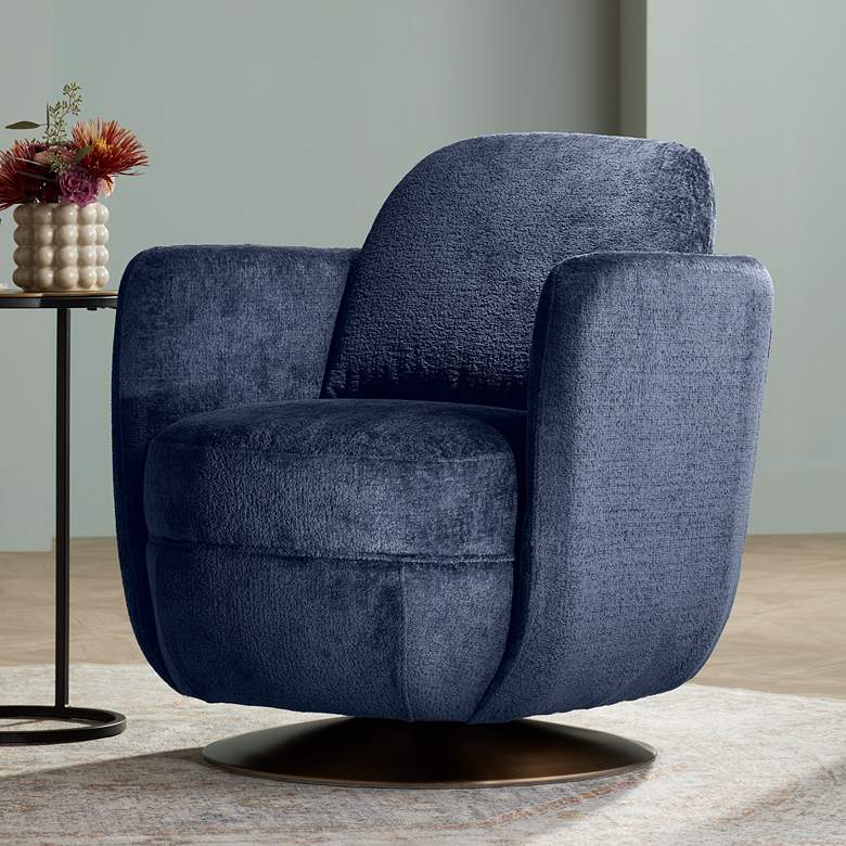 Image 2 Gilley Bergen Navy Fabric Swivel Lounge Chair