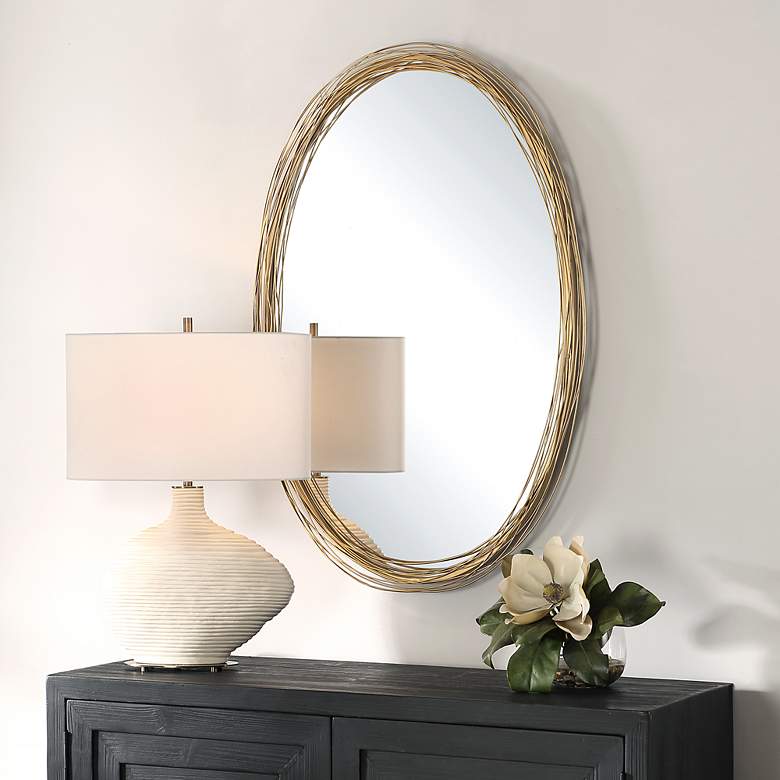 Image 3 Gillian Antiqued-Brushed Gold 26" x 39" Wall Mirror more views