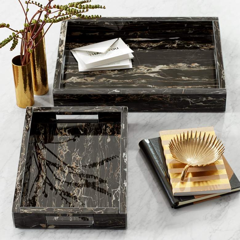 Image 1 Gilling 16" Wide Modern Luxe Marbled Serving Trays Set of 2