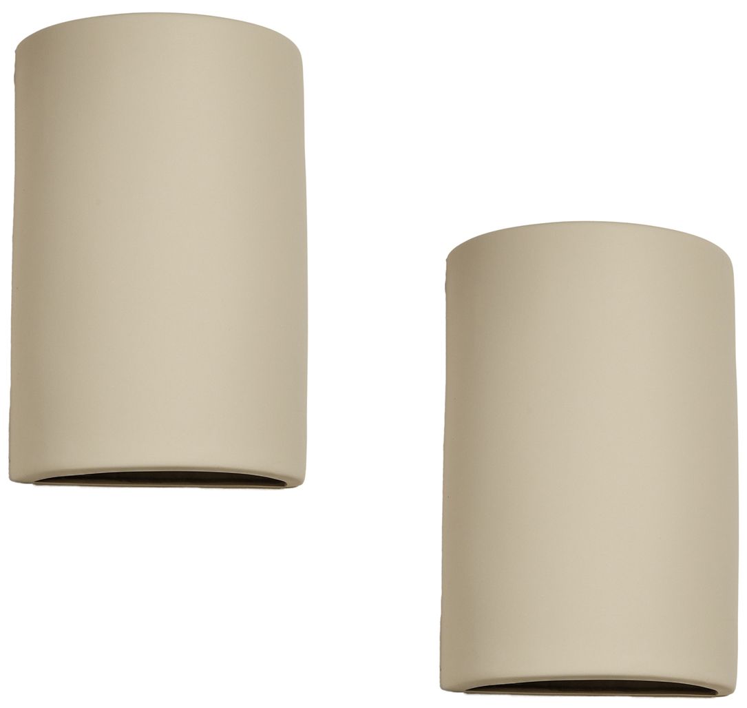 Gilly-15-inch-high-ceramic-beige-up/down-LED-outdoor-wall-light-set-of-2