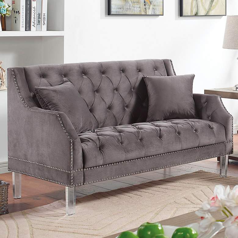 Image 1 Gilmoral 55 1/2 inch Wide Gray Tufted Flannelette Loveseat