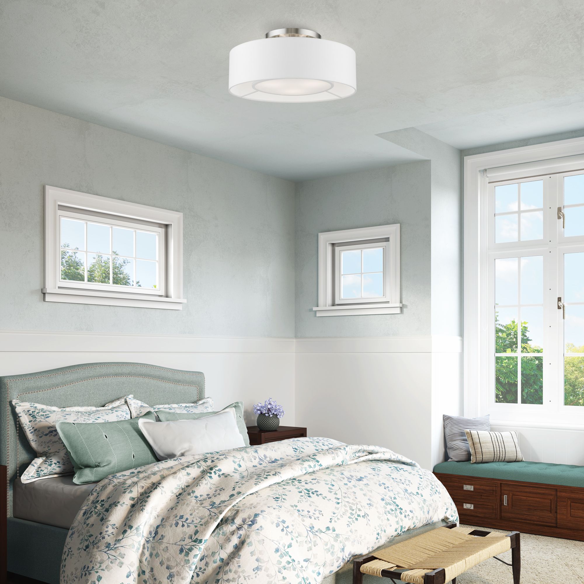 Gilmore 3 Light Brushed Nickel Semi-Flush with Shiny White Accents