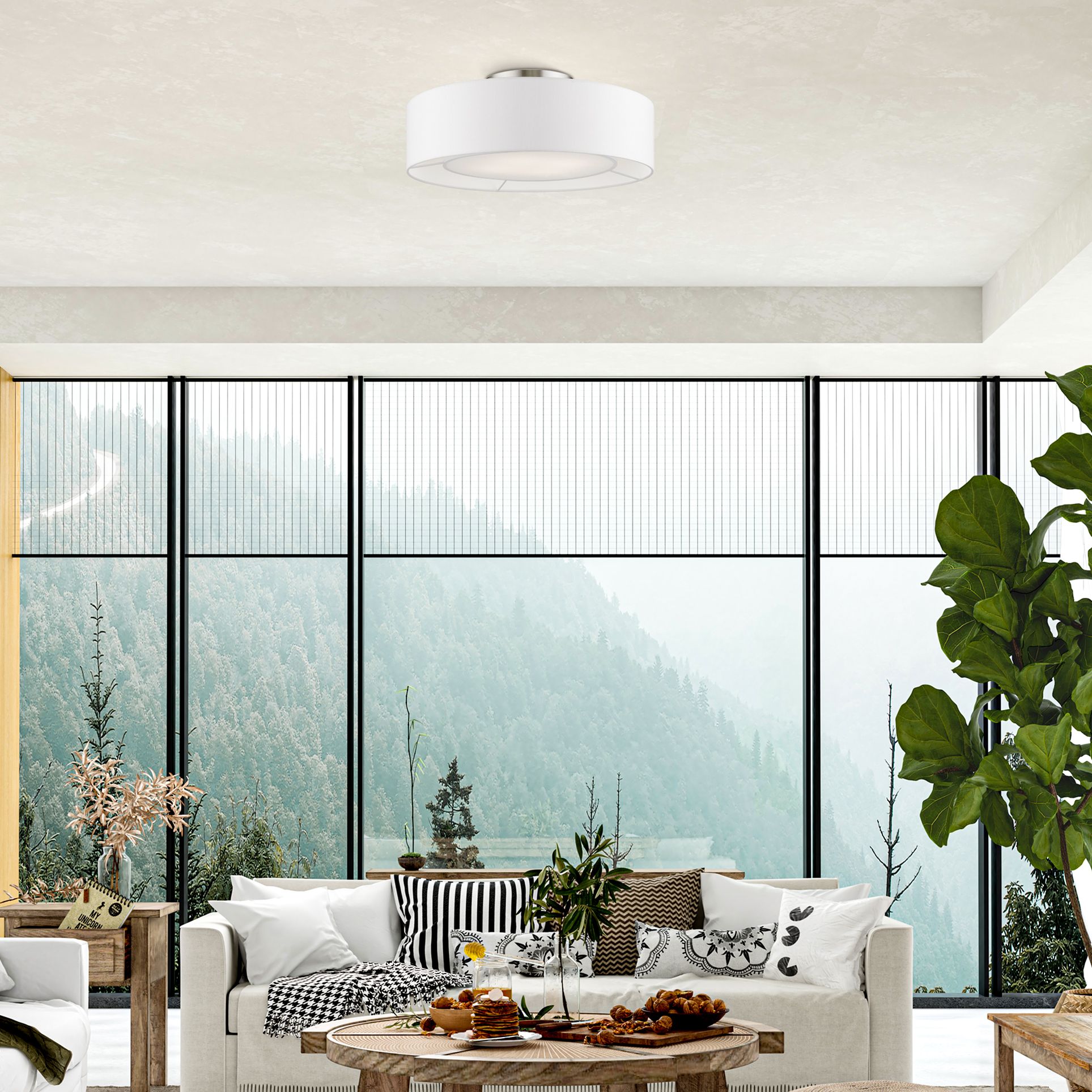 Gilmore 4 Light Brushed Nickel Semi-Flush with Shiny White Accents