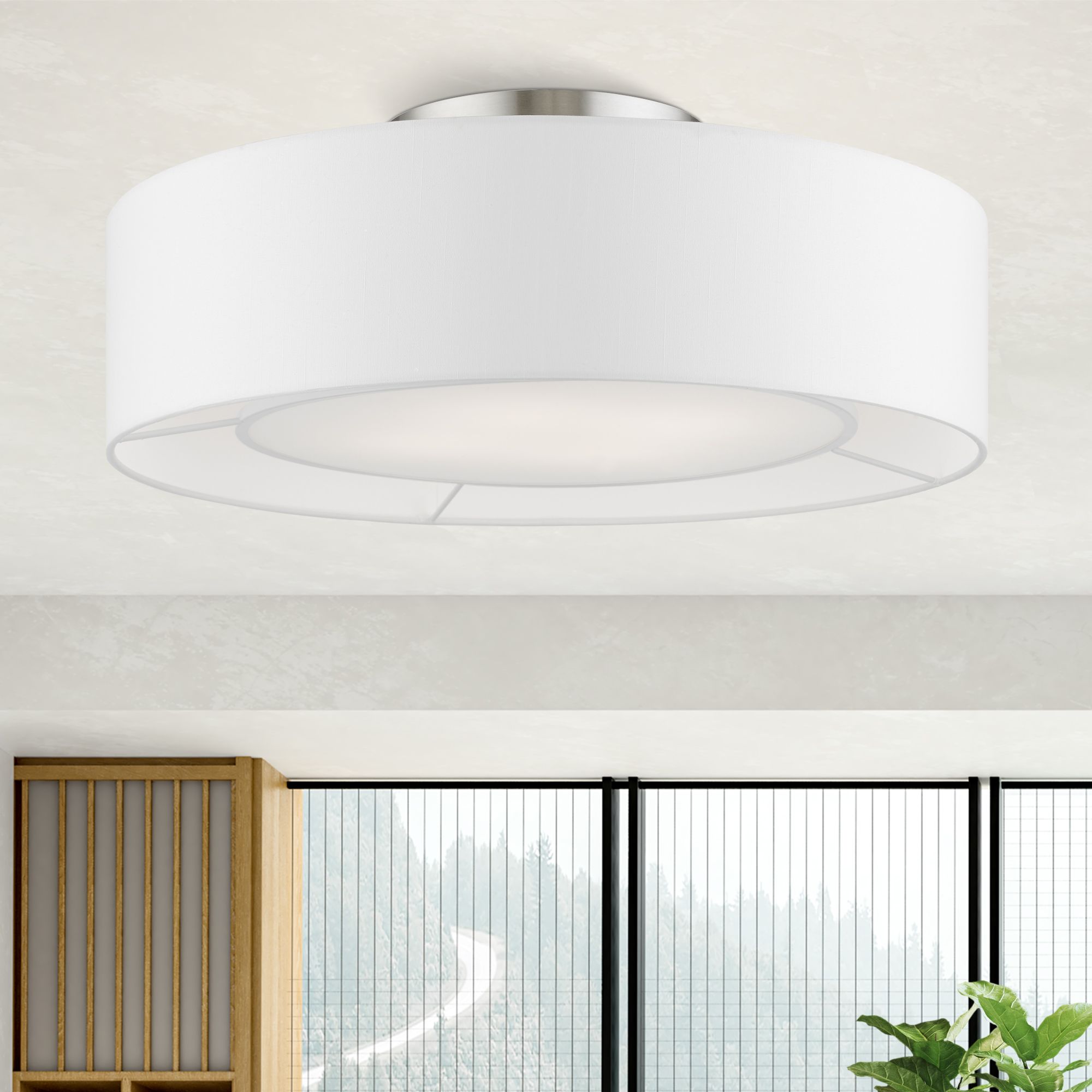 Gilmore 4 Light Brushed Nickel Semi-Flush with Shiny White Accents