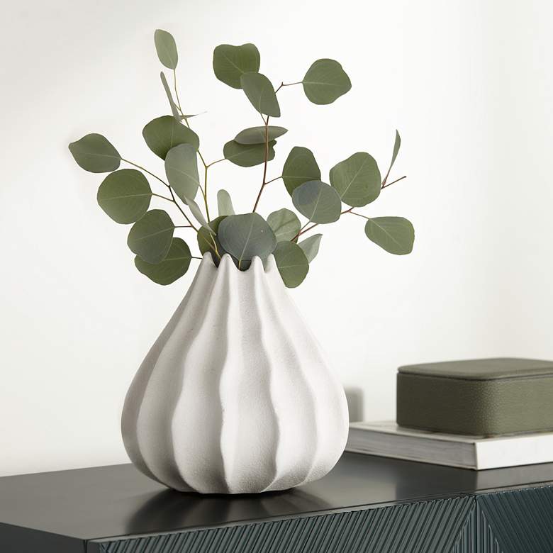Image 1 Gilroy 9" High Matte White Organic Pod Decorative Vase
