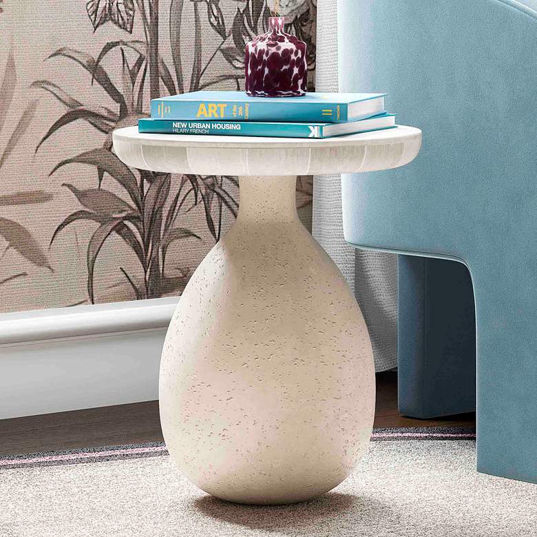 Image 1 Gina 15 3/4 inch Wide Cream Travertine Marble Side Table
