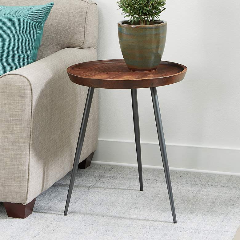 Image 1 Gina 21" Wide English Brown and Gunmetal Mango Wood Accent Table