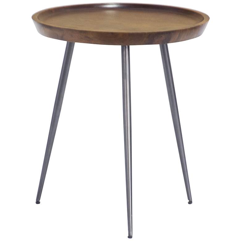 Gina 21 inch Wide English Brown and Gunmetal Mango Wood Accent Table more views