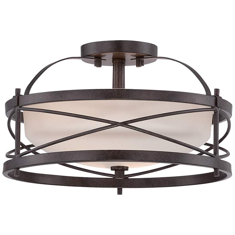 Image 2 Ginger 14" Wide Old Bronze Drum Ceiling Light