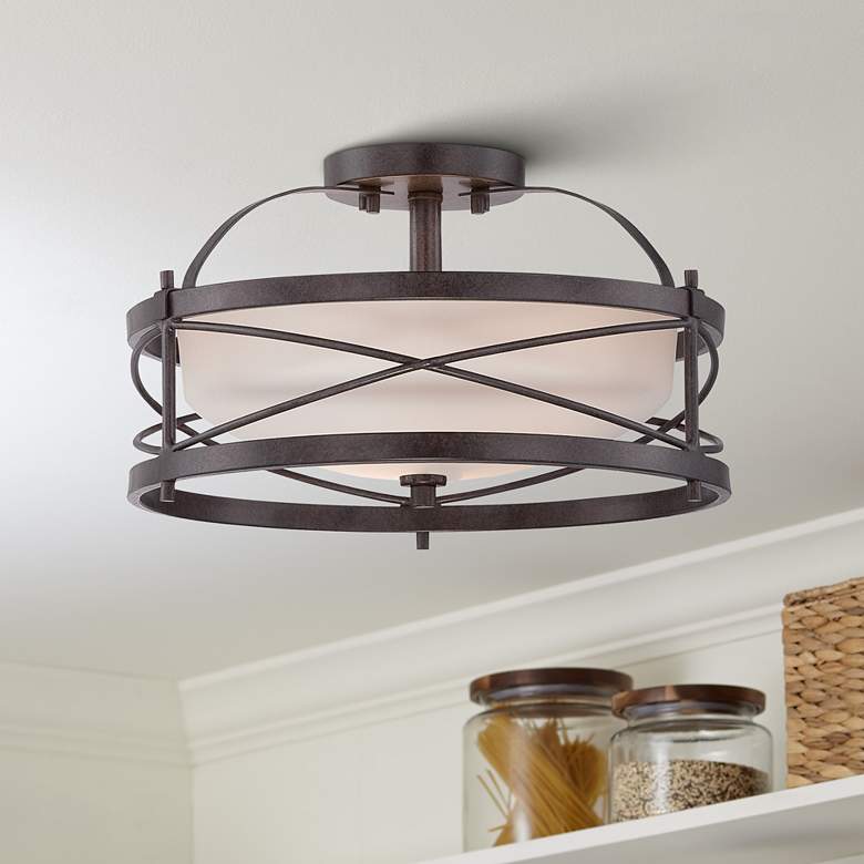 Image 1 Ginger 14" Wide Old Bronze Drum Ceiling Light