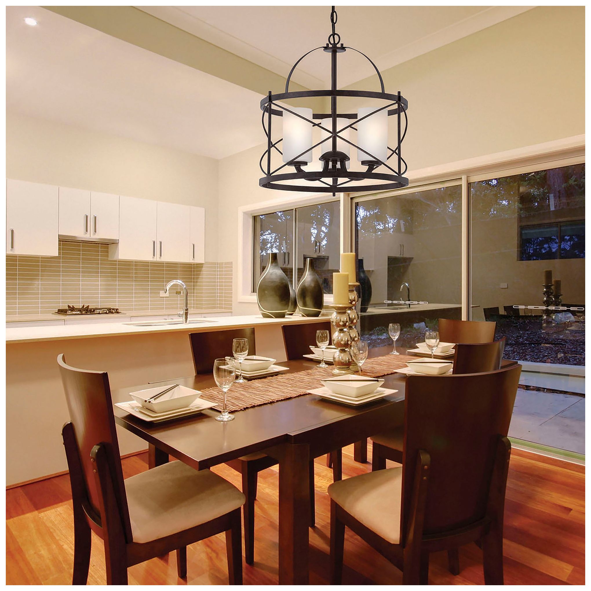 Ginger; 3 Light; Pendant with Etched Opal Glass