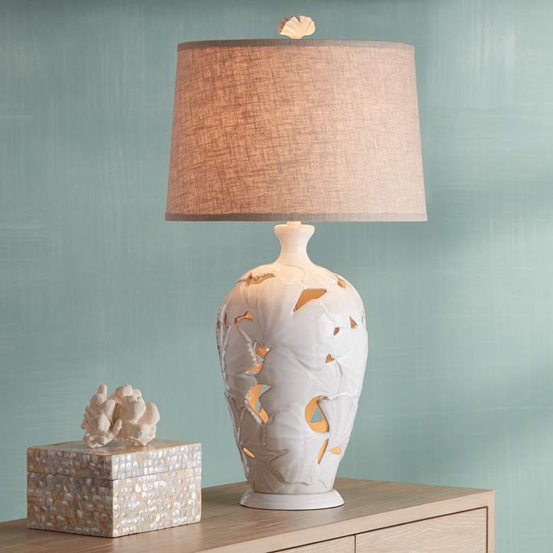 Image 1 Ginkgo Leaf White Nightlight Ceramic Table Lamp