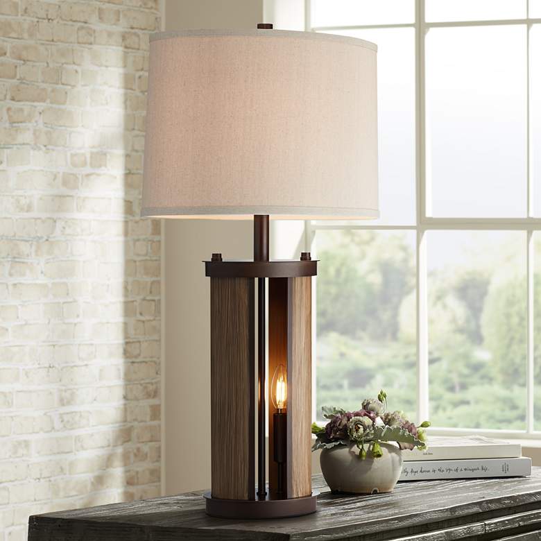 Image 1 Gio Bronze and Wood Farmhouse Night Light Table Lamp