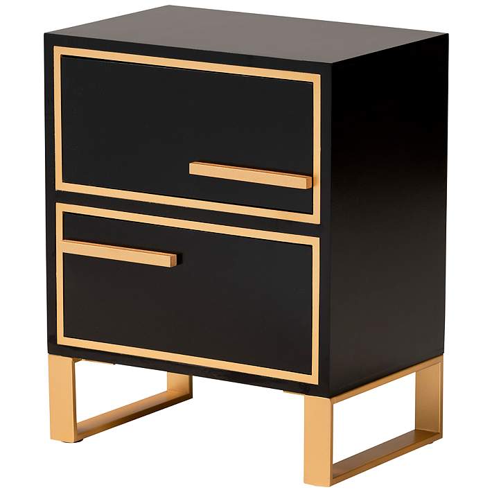 Baxton Studio Giolla Contemporary Glam and Luxe Black Finished Wood and Gold Metal 2-Drawer End Table Baxton Studio Giolla Contemporary Glam and Luxe Black Finished Wood and Gold Metal 2-Drawer End Table