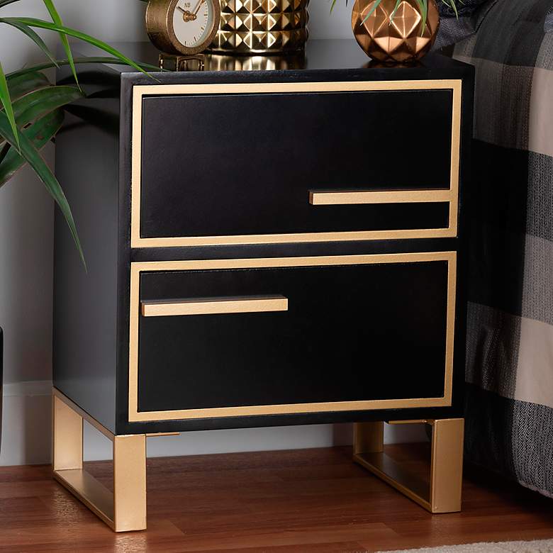 Image 1 Giolla 17 3/4" Wide Black and Gold 2-Drawer Nightstand