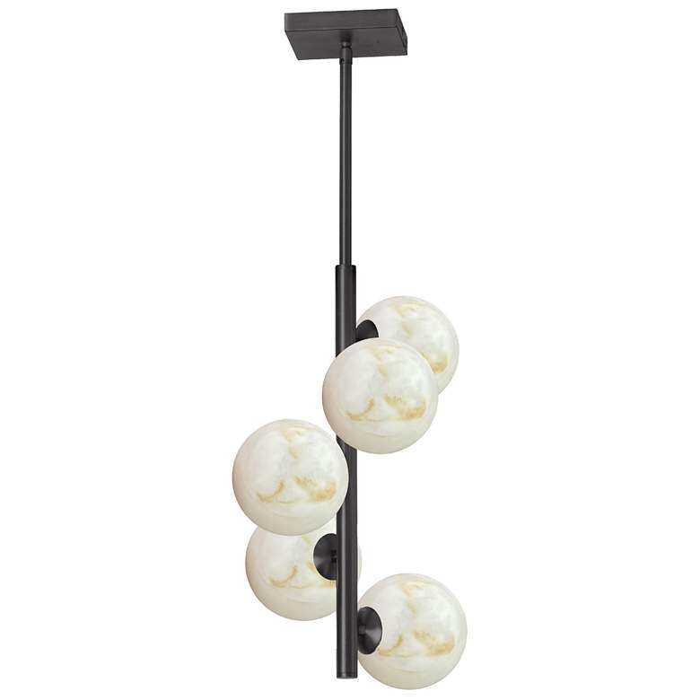 Image 1 Giovanna 10.5" Wide 5-Light Matte Black Finish Pendant w/ Alabaster Shade