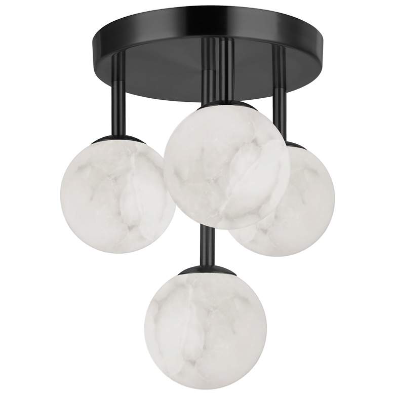 Image 1 Giovanna 16.5" Wide 4-Light Matte Black Flush Mount w/ Alabaster Shade