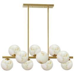 Giovanna 31" Wide 10-Light Aged Brass Finish Pendant w/ Alabaster Shade