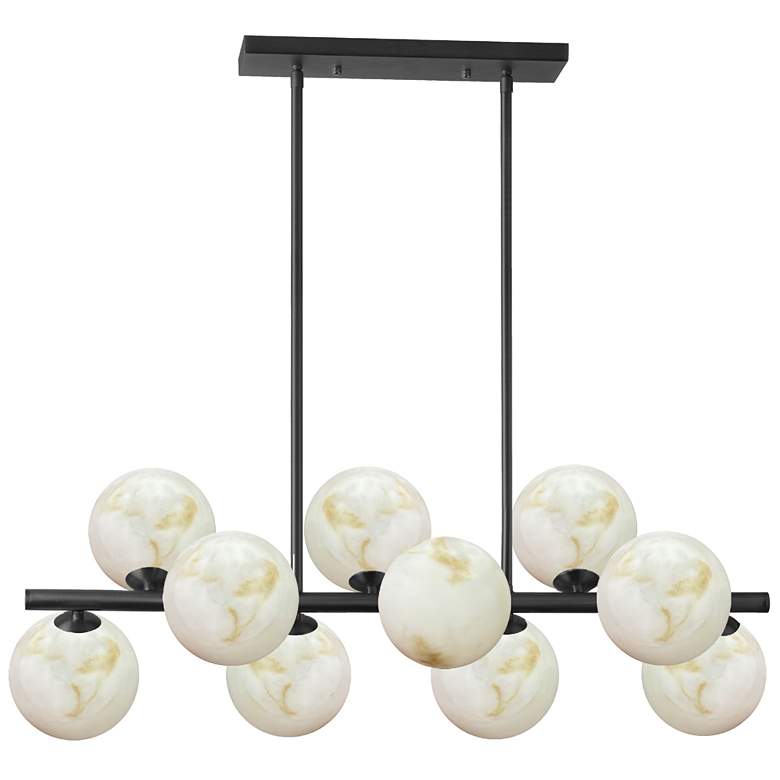 Image 1 Giovanna 31" Wide 10-Light Matte Black Finish Pendant w/ Alabaster Shade