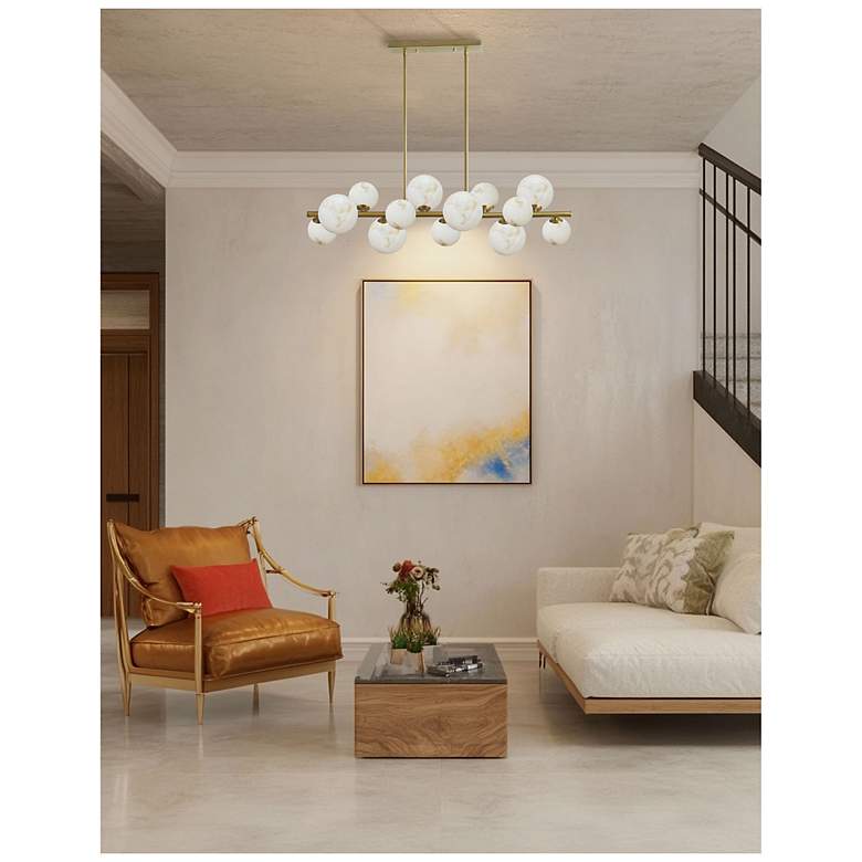 Image 2 Giovanna 40" Wide 13-Light Aged Brass Finish Pendant w/ Alabaster Shade more views
