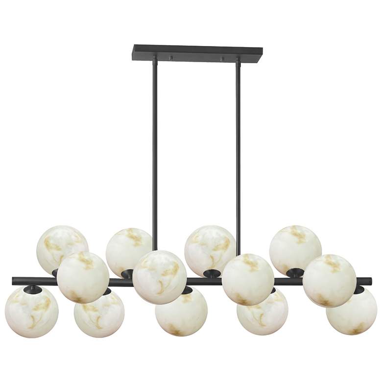 Image 1 Giovanna 40" Wide 13-Light Matte Black Finish Pendant w/ Alabaster Shade