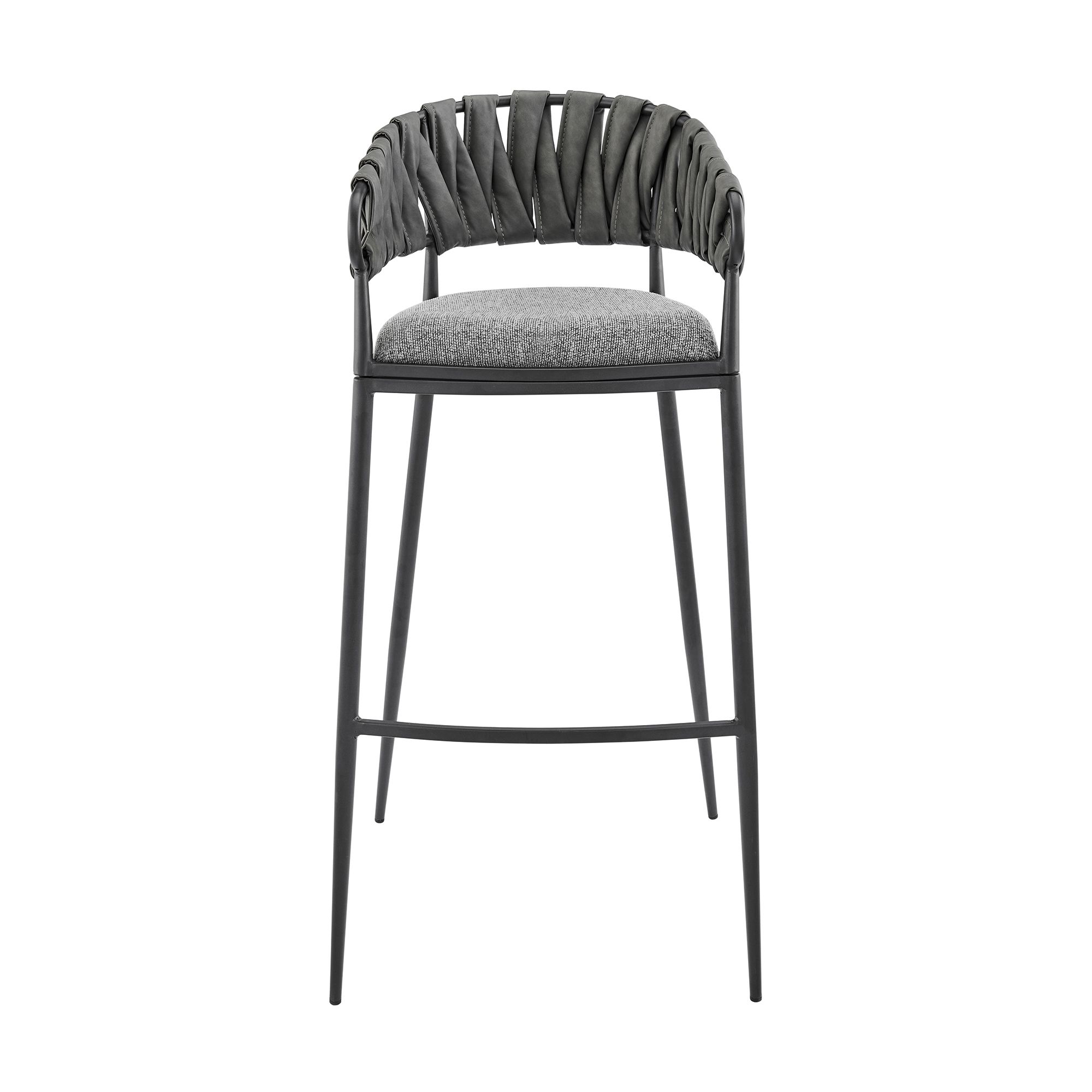 Image 3 Giovanni 30 in. Barstool in Gray Fabric and Faux Leather, Black Metal more views