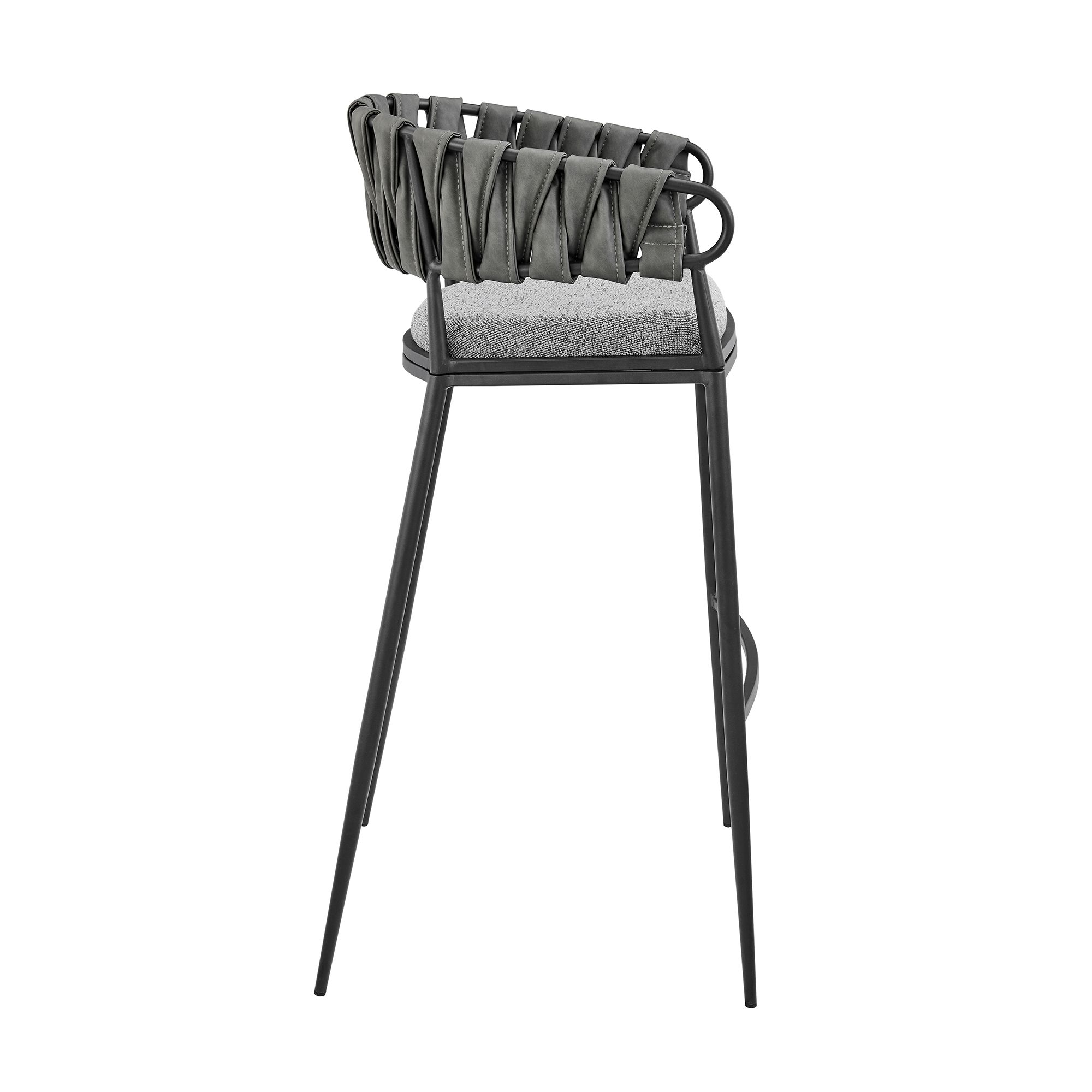 Image 4 Giovanni 30 in. Barstool in Gray Fabric and Faux Leather, Black Metal more views